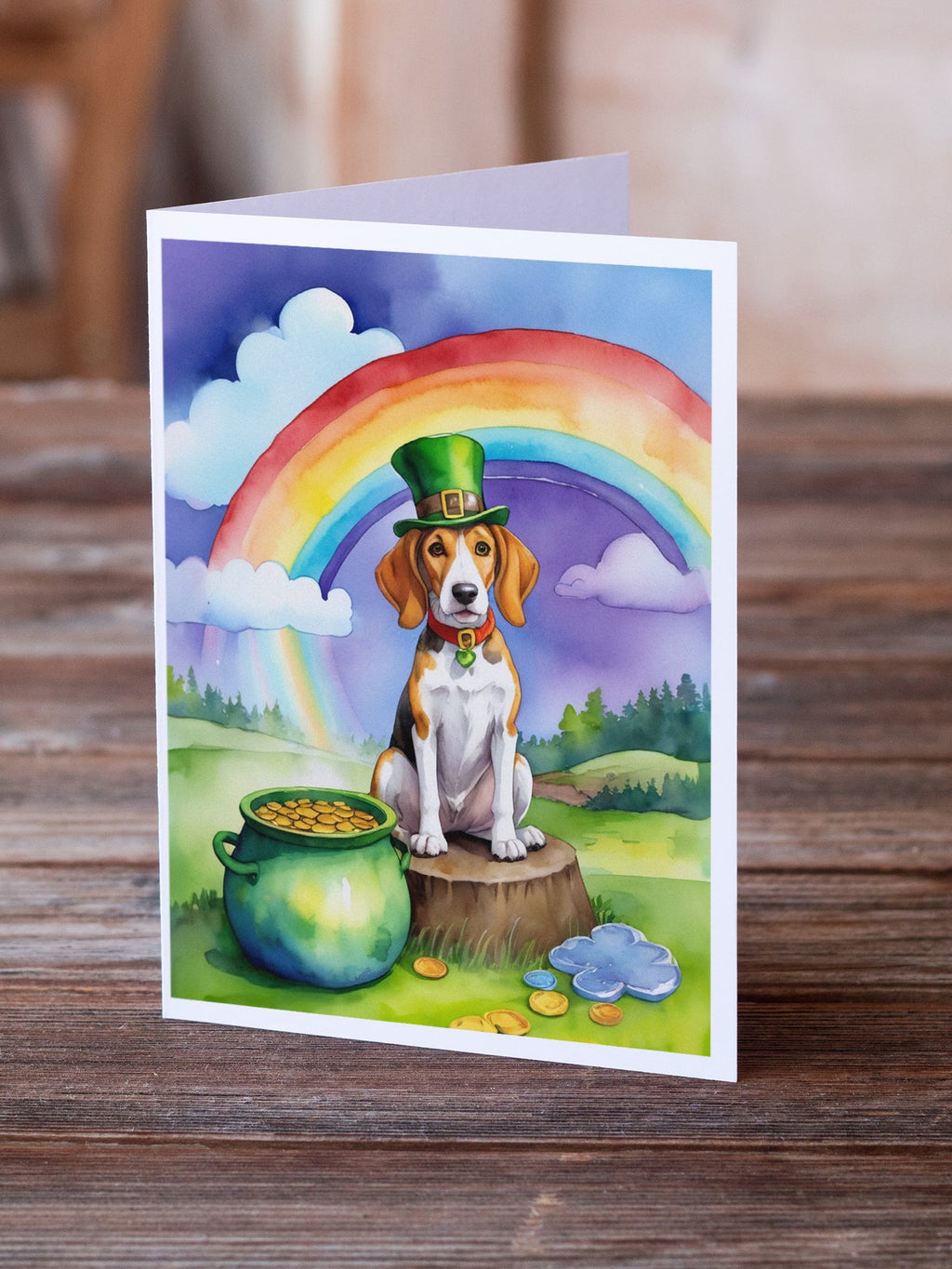 English Foxhound St Patrick's Day Greeting Cards Pack of 8 Blank Cards with Envelopes Whimsical A7 Size 5x7