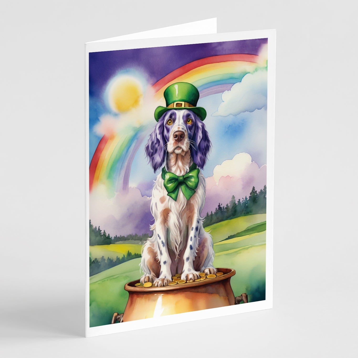 English Setter St Patrick's Day Greeting Cards Pack of 8 Blank Cards with Envelopes Whimsical A7 Size 5x7