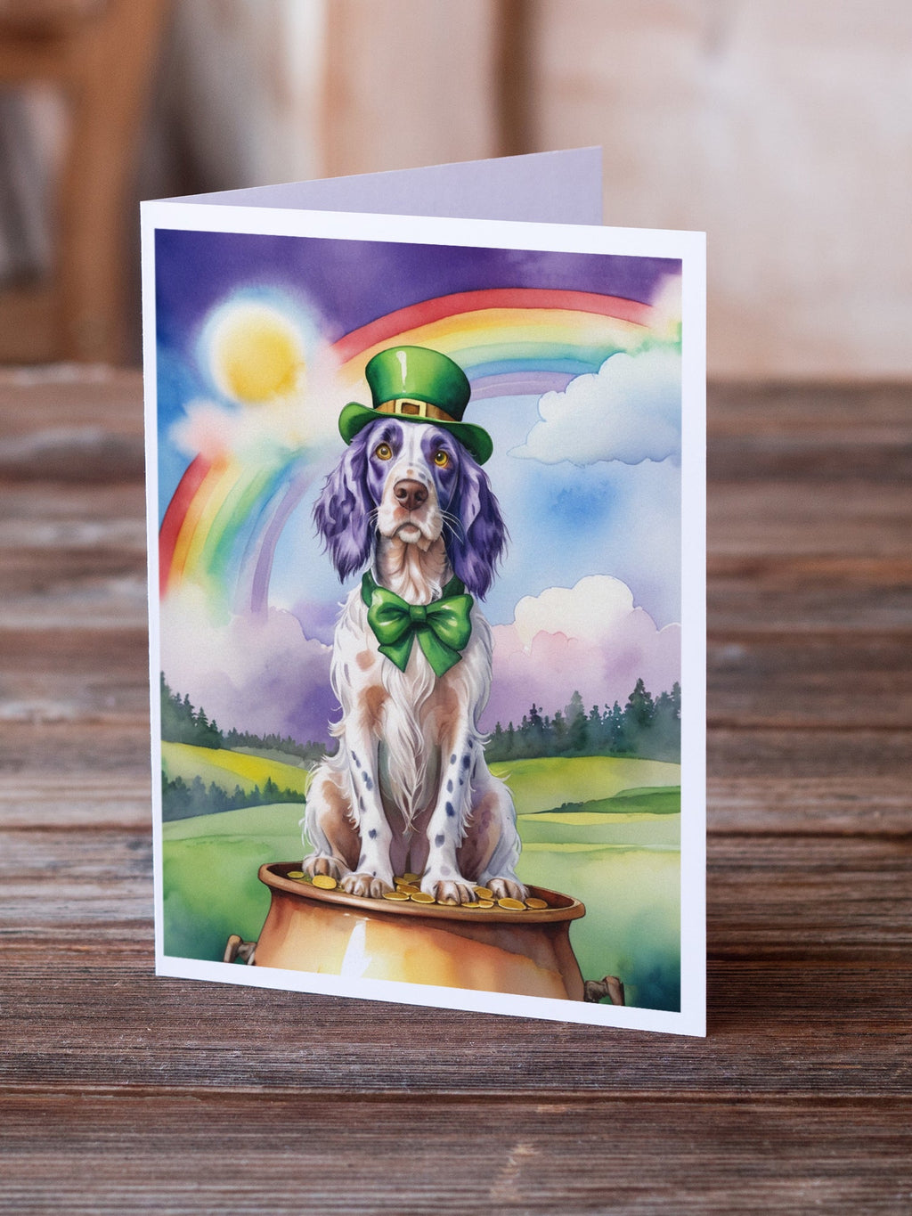 English Setter St Patrick's Day Greeting Cards Pack of 8 Blank Cards with Envelopes Whimsical A7 Size 5x7