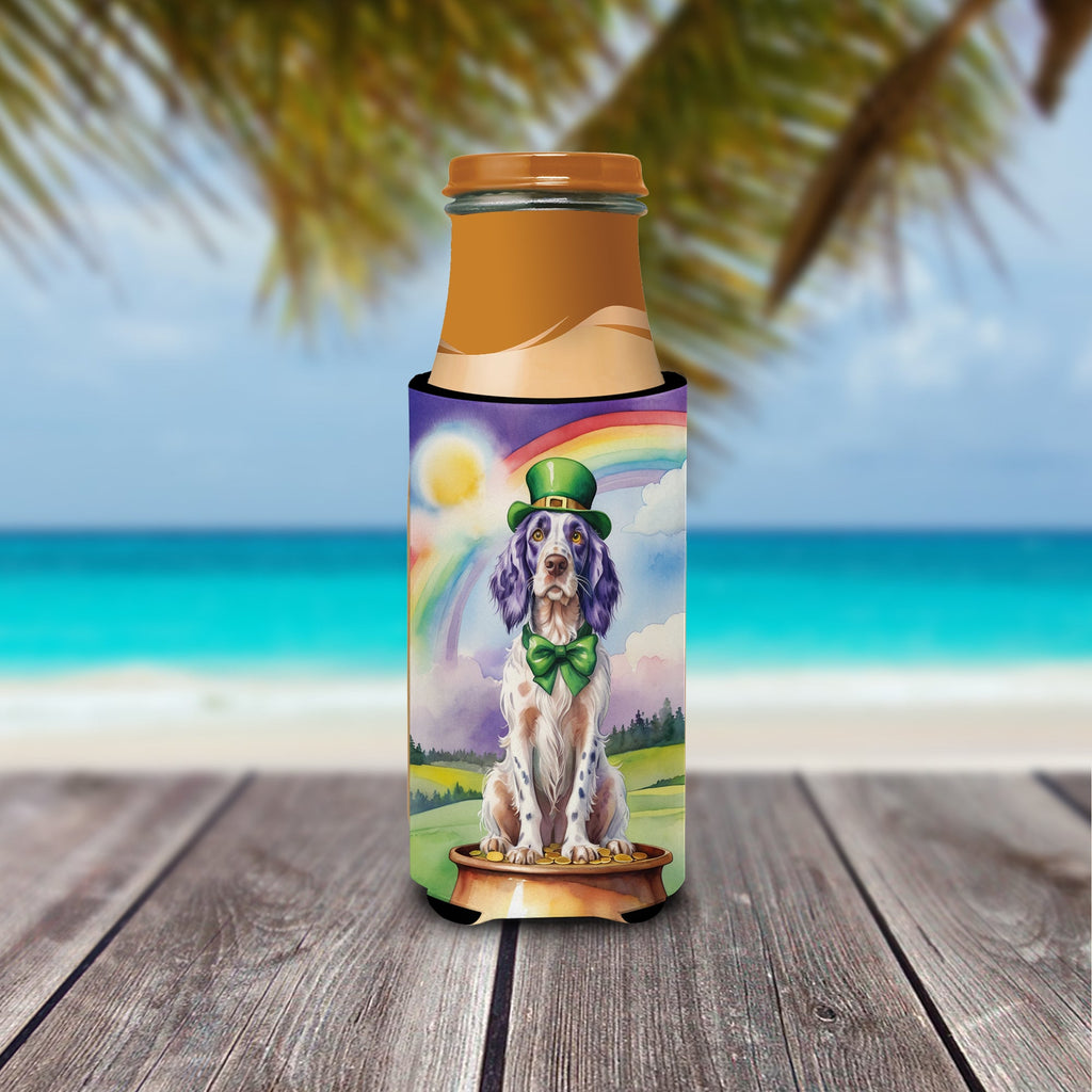 English Setter St Patrick's Day Slim Can Hugger , Insulated Foam Hugger for 12 oz Slim Cans, Beer Bottles & Water Bottles, Printed in USA
