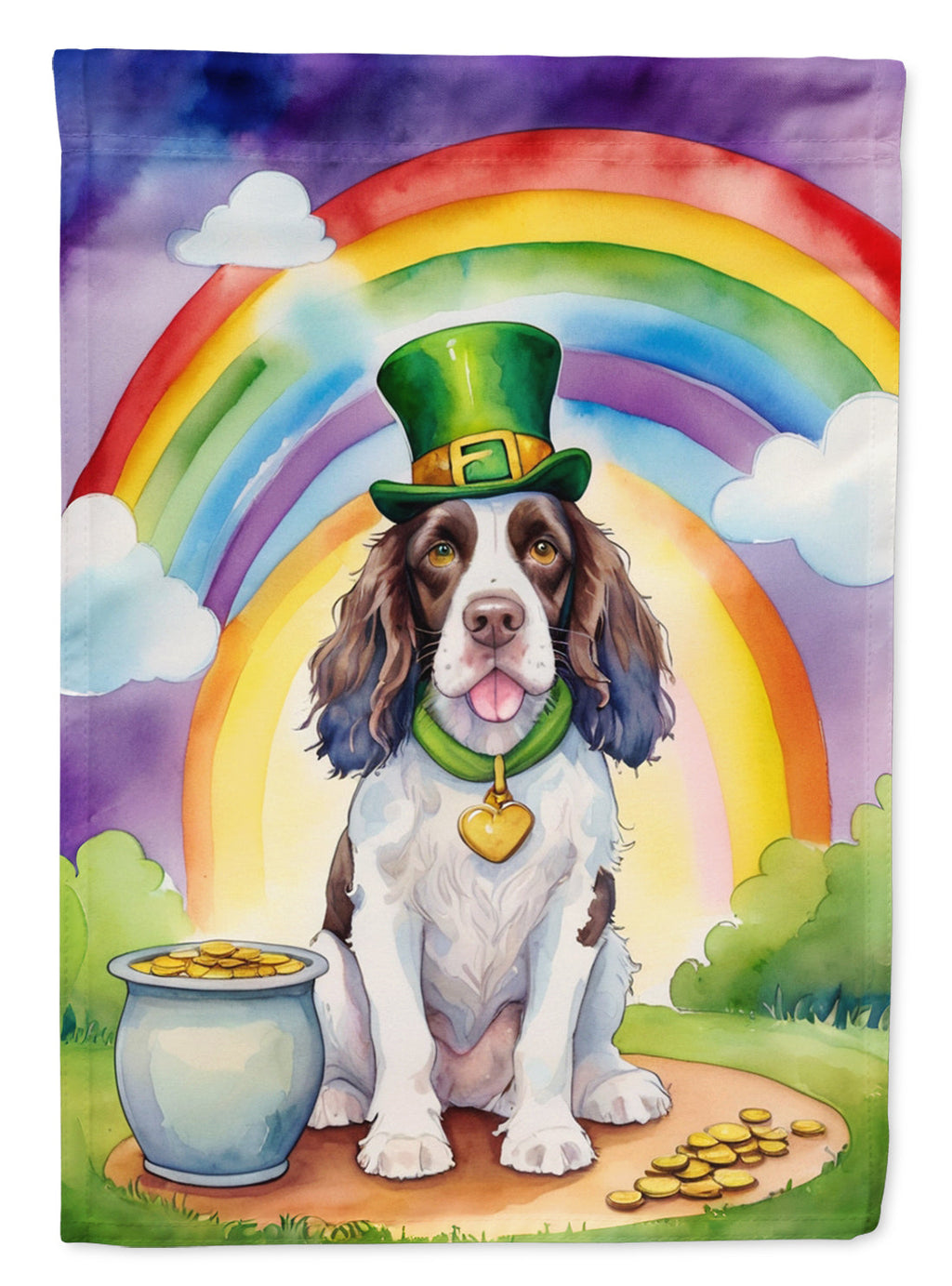 English Springer Spaniel St Patrick's Day House Flag 28x40 Porch Sleeve Pole Decorative Outside Yard Banner Artwork Wall Hanging, Polyester