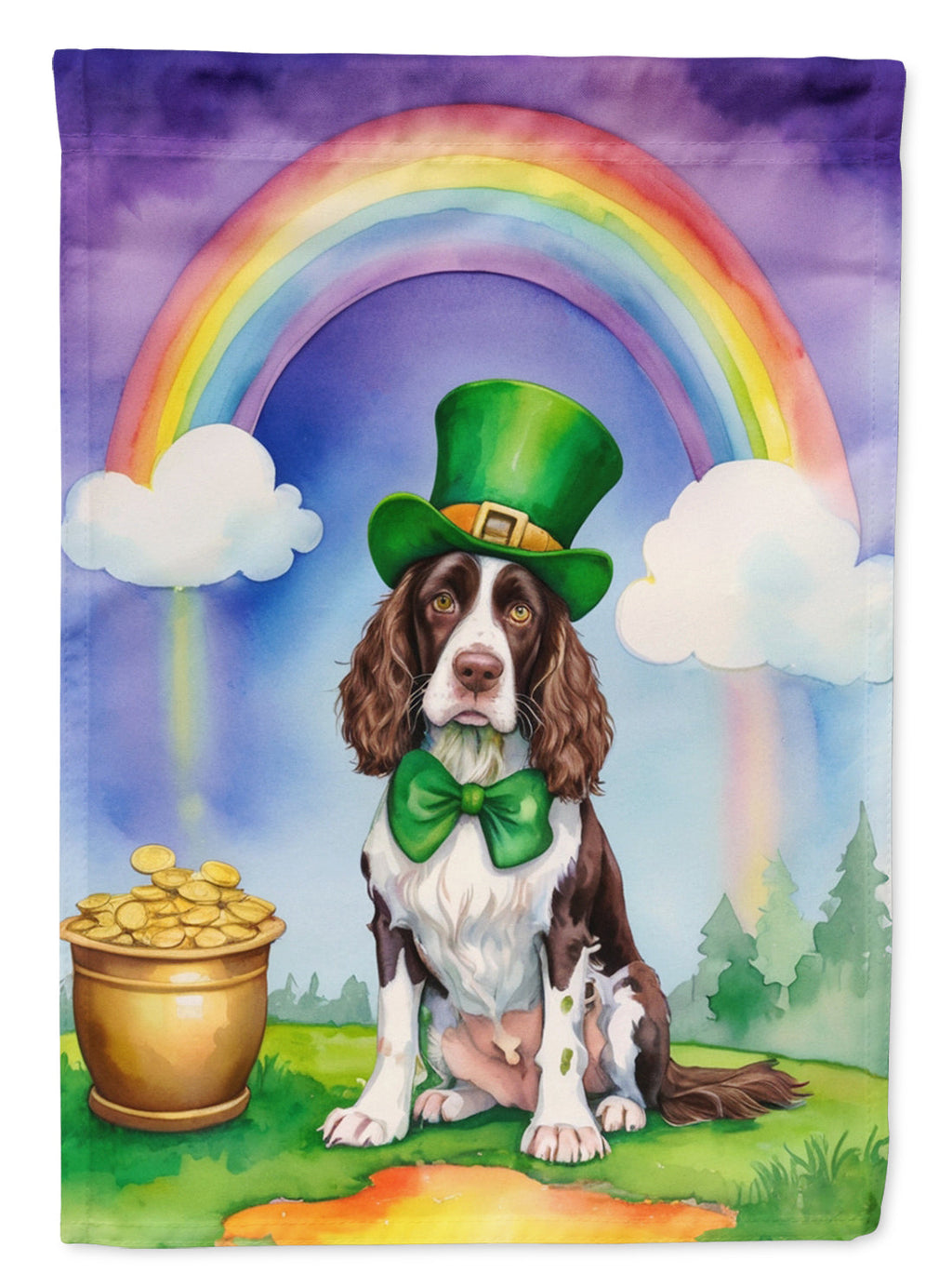 English Springer Spaniel St Patrick's Day House Flag 28x40 Porch Sleeve Pole Decorative Outside Yard Banner Artwork Wall Hanging, Polyester
