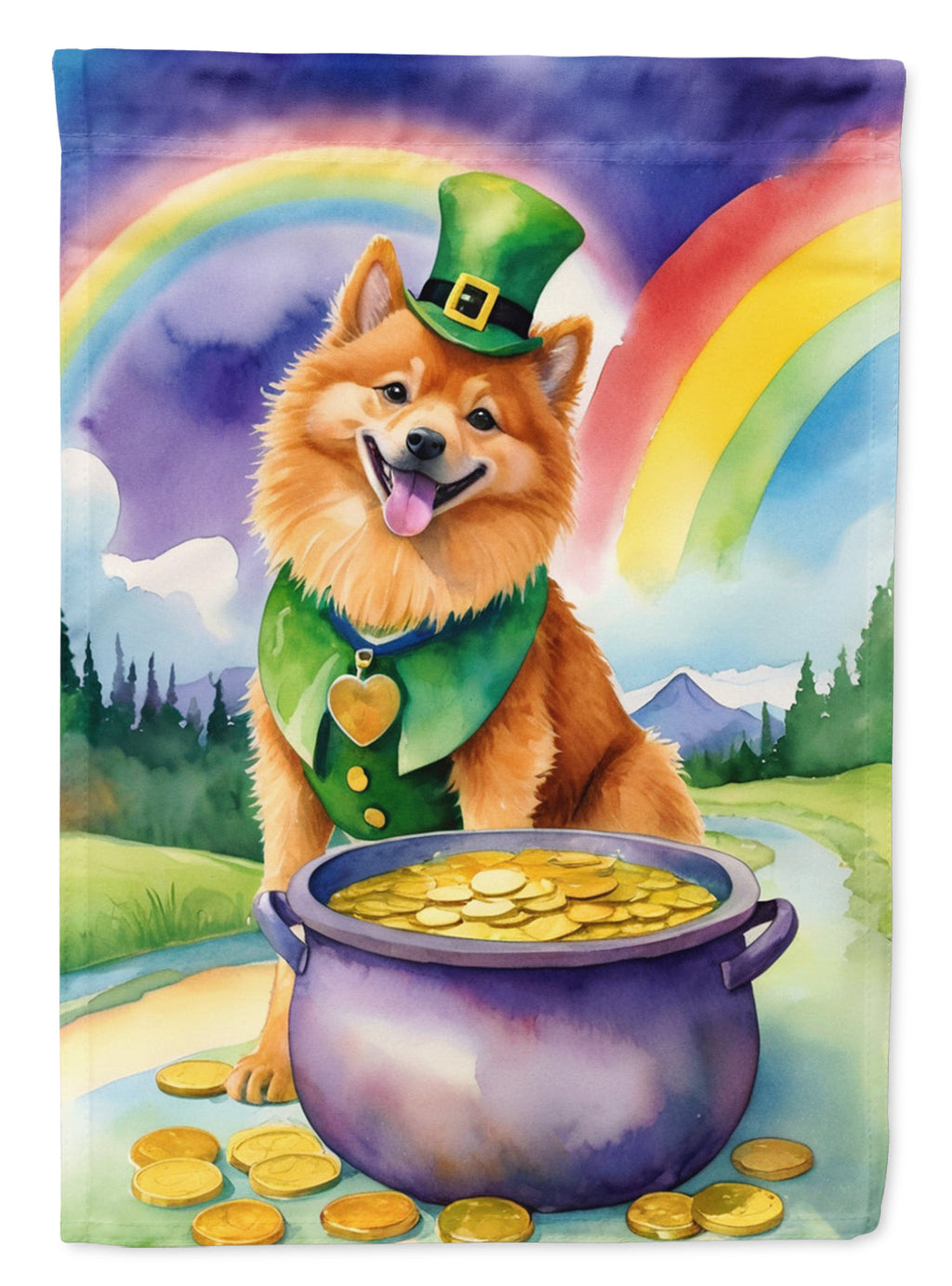Finnish Spitz St Patrick's Day House Flag 28x40 Porch Sleeve Pole Decorative Outside Yard Banner Artwork Wall Hanging, Polyester