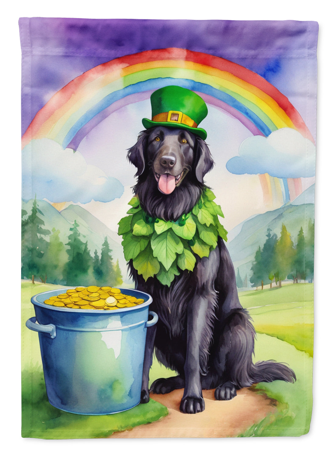 Flat-Coated Retriever St Patrick's Day House Flag 28x40 Porch Sleeve Pole Decorative Outside Yard Banner Artwork Wall Hanging, Polyester