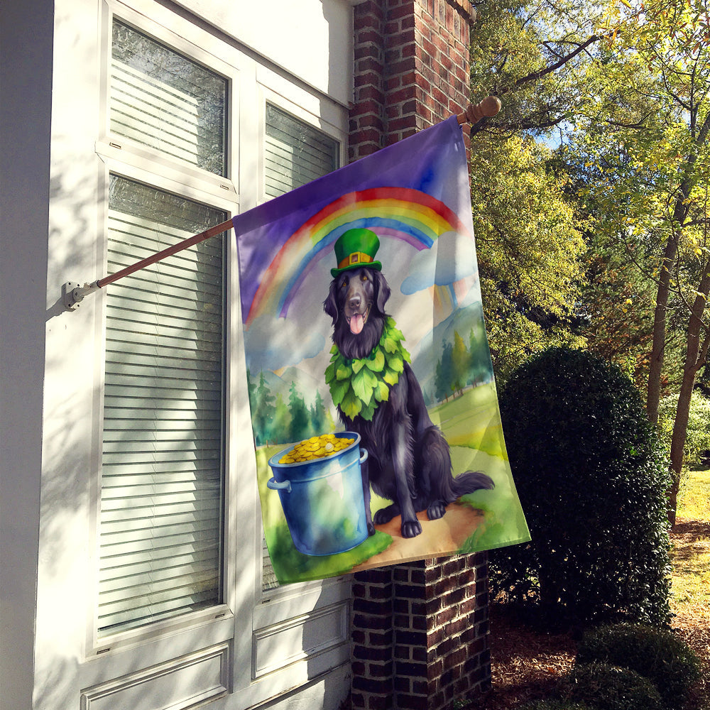 Flat-Coated Retriever St Patrick's Day House Flag 28x40 Porch Sleeve Pole Decorative Outside Yard Banner Artwork Wall Hanging, Polyester