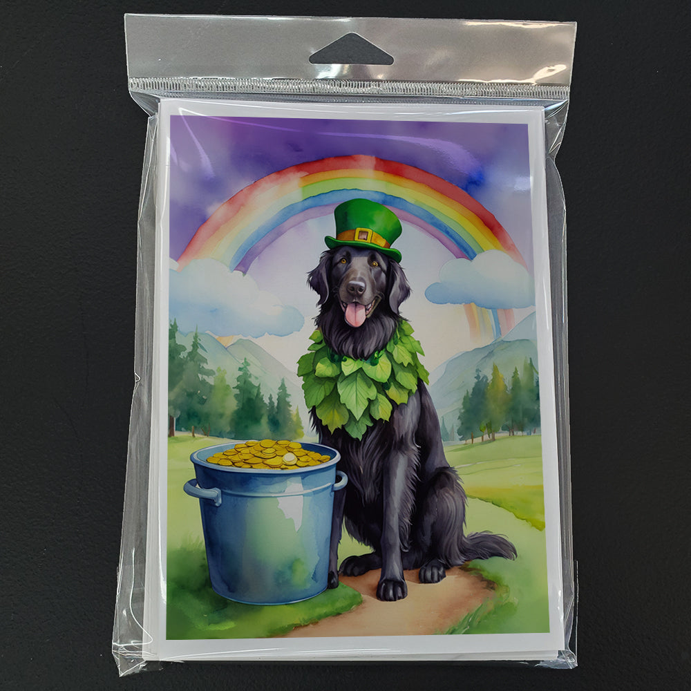 Flat-Coated Retriever St Patrick's Day Greeting Cards Pack of 8 Blank Cards with Envelopes Whimsical A7 Size 5x7