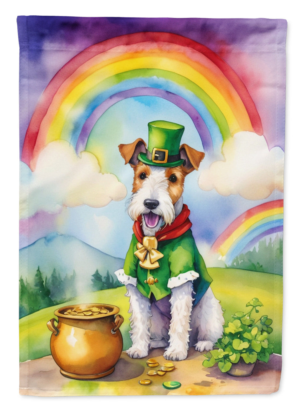 Fox Terrier St Patrick's Day House Flag 28x40 Porch Sleeve Pole Decorative Outside Yard Banner Artwork Wall Hanging, Polyester