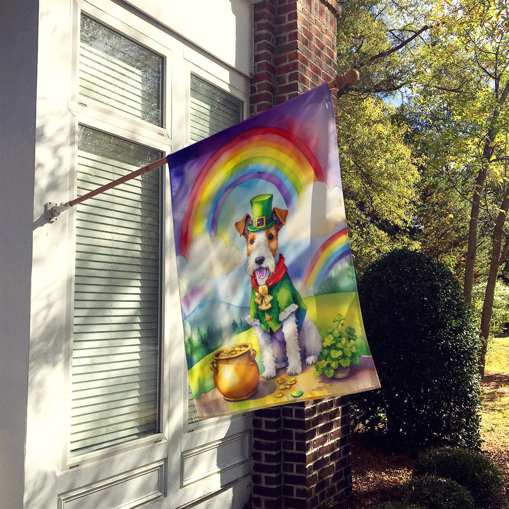 Fox Terrier St Patrick's Day House Flag 28x40 Porch Sleeve Pole Decorative Outside Yard Banner Artwork Wall Hanging, Polyester