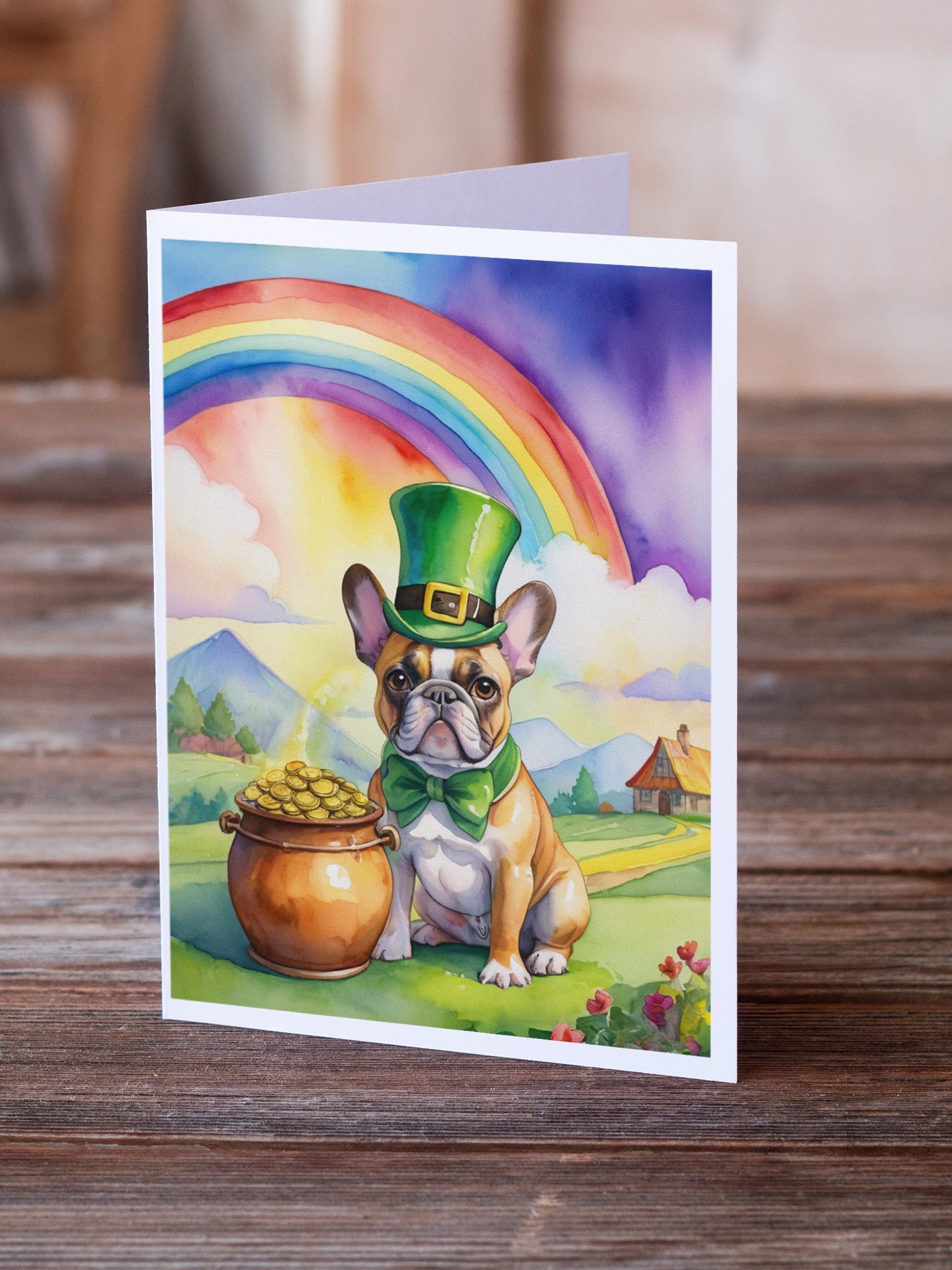 French Bulldog St Patrick's Day Greeting Cards Pack of 8 Blank Cards with Envelopes Whimsical A7 Size 5x7