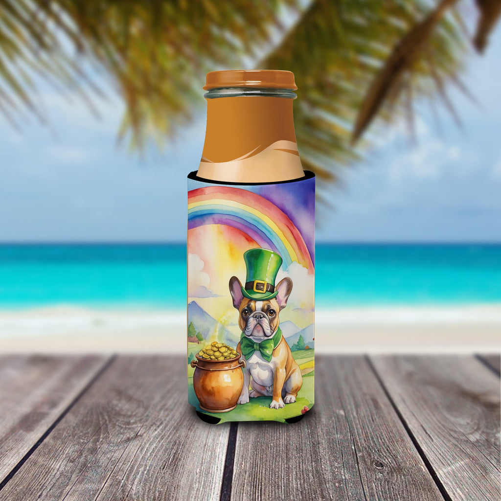 French Bulldog St Patrick's Day Slim Can Hugger , Insulated Foam Hugger for 12 oz Slim Cans, Beer Bottles & Water Bottles, Printed in USA