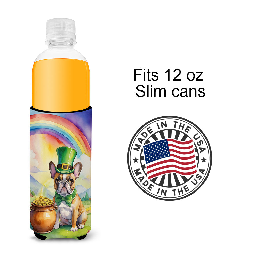French Bulldog St Patrick's Day Slim Can Hugger , Insulated Foam Hugger for 12 oz Slim Cans, Beer Bottles & Water Bottles, Printed in USA