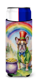 French Bulldog St Patrick's Day Slim Can Hugger , Insulated Foam Hugger for 12 oz Slim Cans, Beer Bottles & Water Bottles, Printed in USA