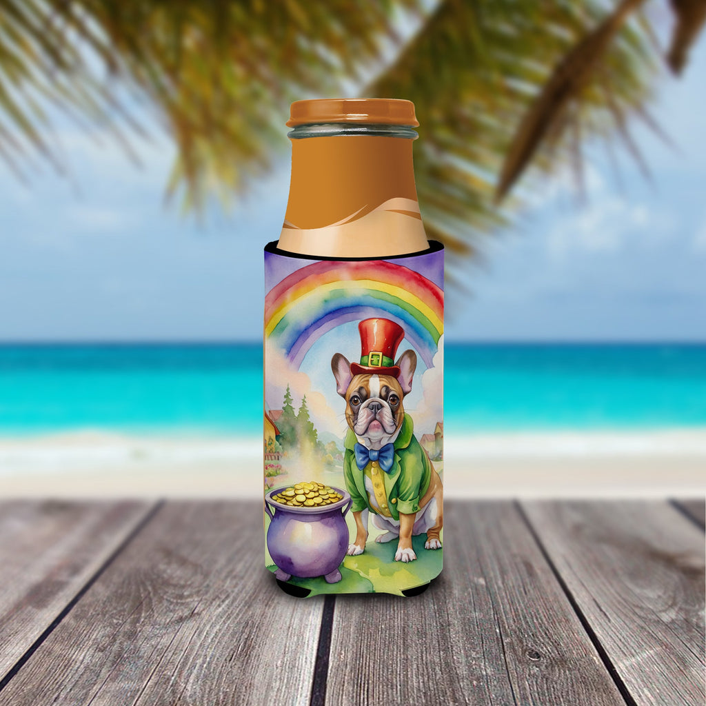 French Bulldog St Patrick's Day Slim Can Hugger , Insulated Foam Hugger for 12 oz Slim Cans, Beer Bottles & Water Bottles, Printed in USA