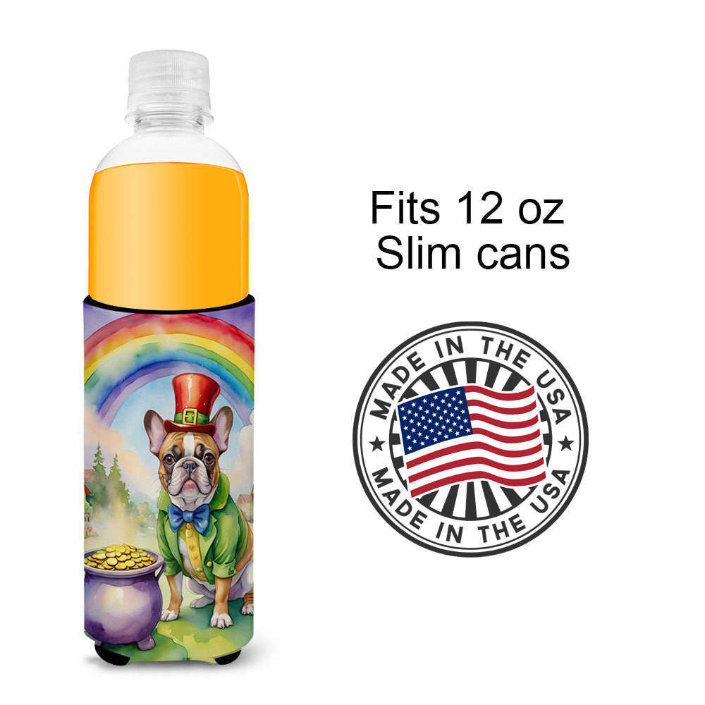 French Bulldog St Patrick's Day Slim Can Hugger , Insulated Foam Hugger for 12 oz Slim Cans, Beer Bottles & Water Bottles, Printed in USA