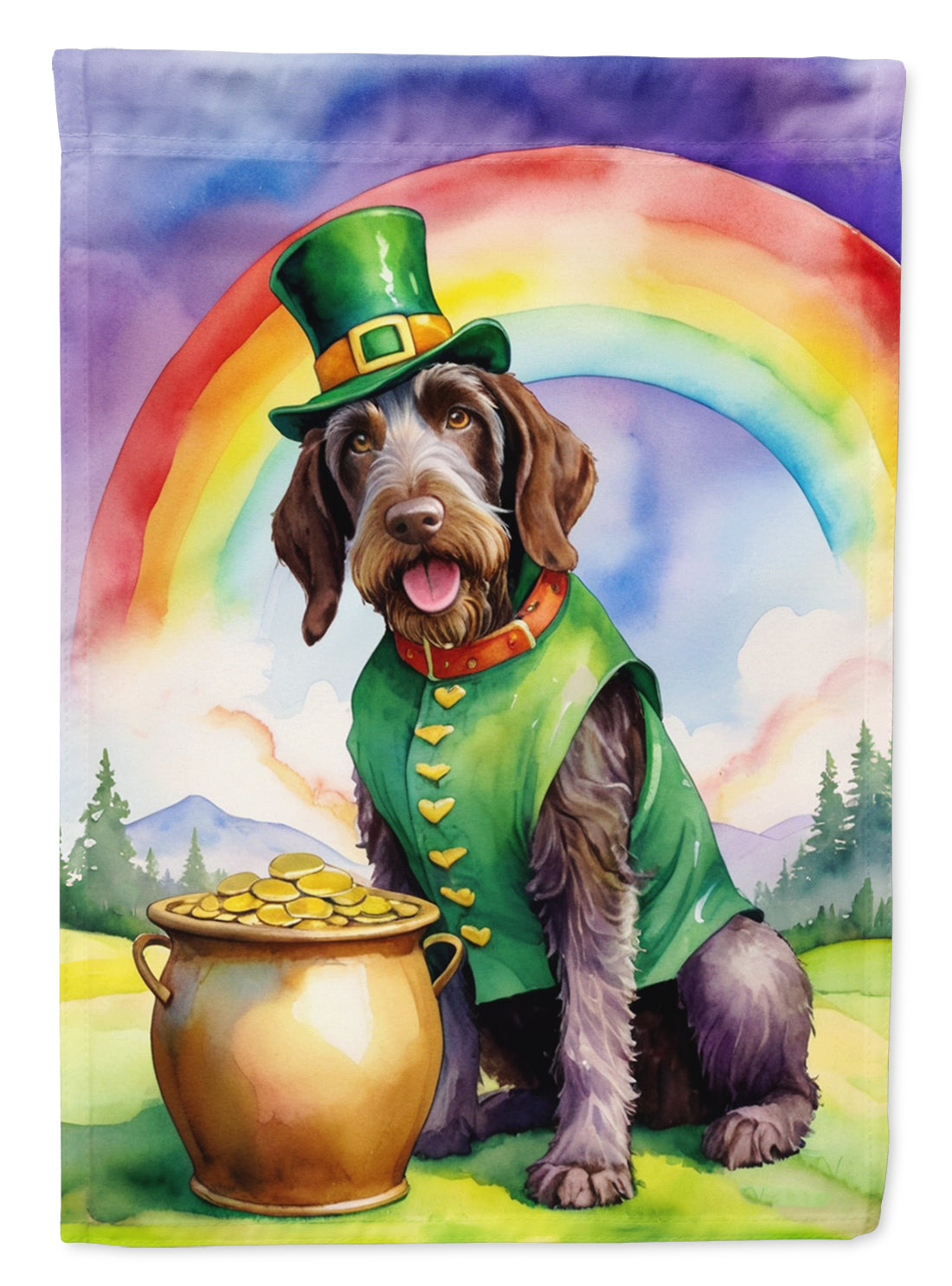 German Wirehaired Pointer St Patrick's Day House Flag 28x40 Porch Sleeve Pole Decorative Outside Yard Banner Artwork Wall Hanging, Polyester