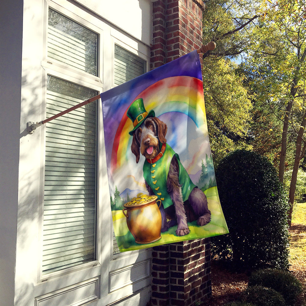 German Wirehaired Pointer St Patrick's Day House Flag 28x40 Porch Sleeve Pole Decorative Outside Yard Banner Artwork Wall Hanging, Polyester