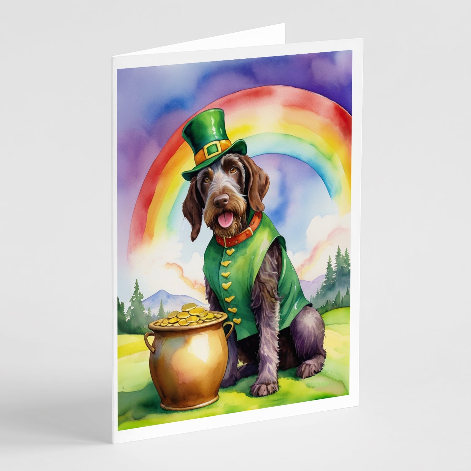 German Wirehaired Pointer St Patrick's Day Greeting Cards Pack of 8 Blank Cards with Envelopes Whimsical A7 Size 5x7