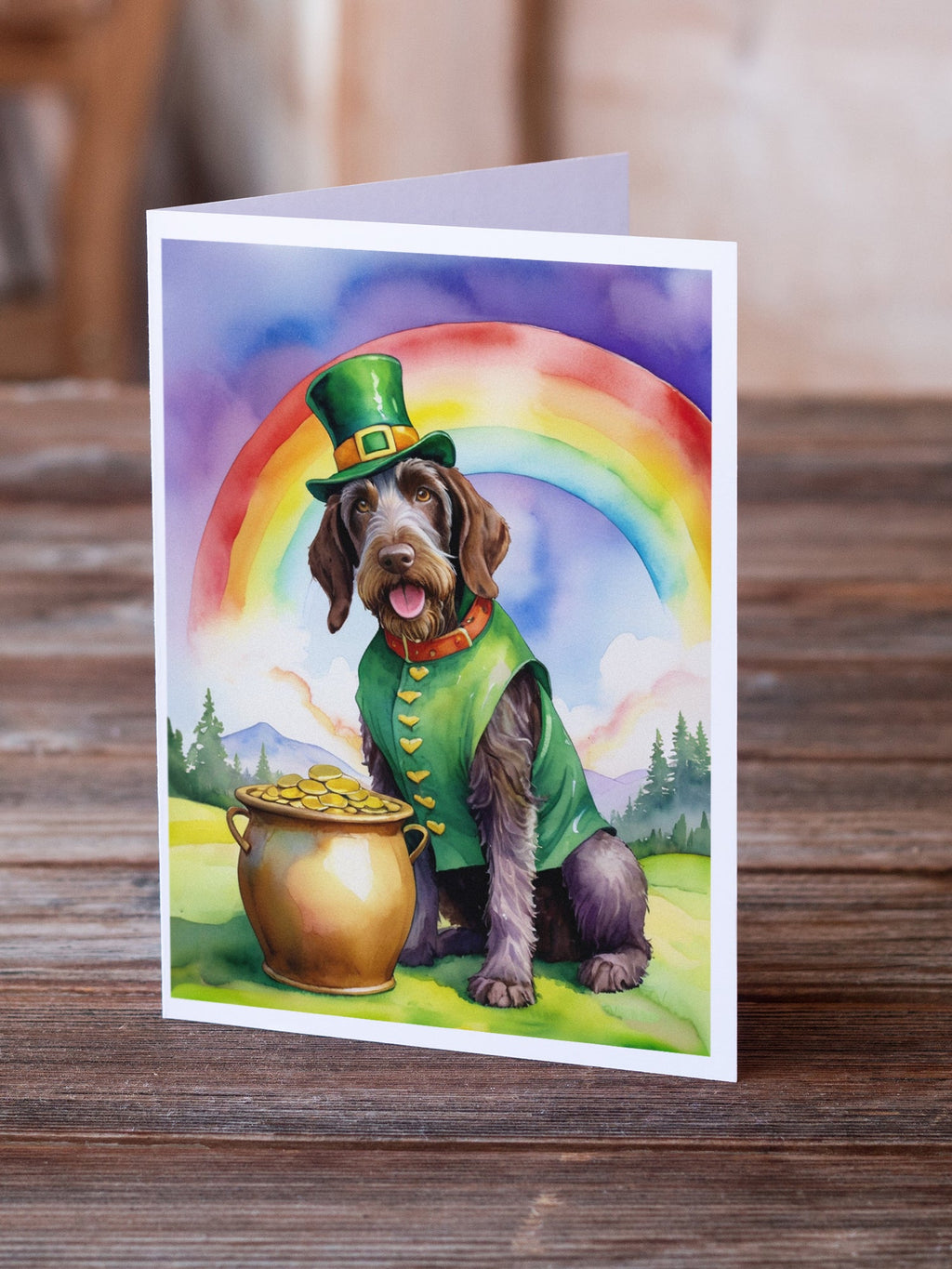 German Wirehaired Pointer St Patrick's Day Greeting Cards Pack of 8 Blank Cards with Envelopes Whimsical A7 Size 5x7