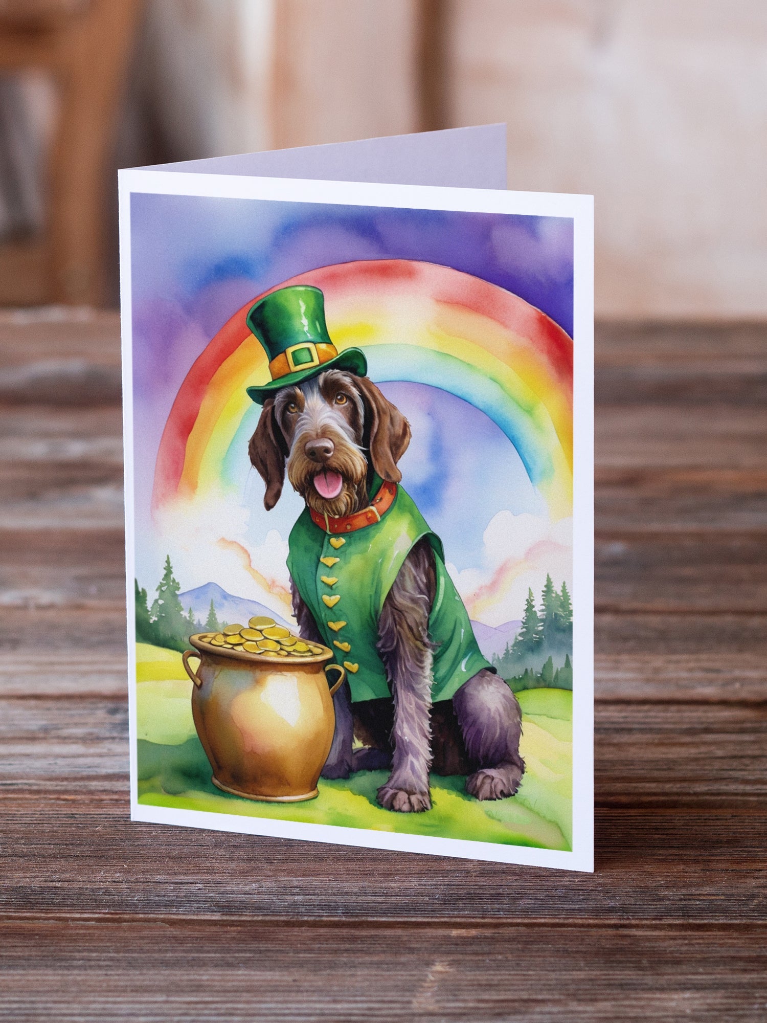 German Wirehaired Pointer St Patrick's Day Greeting Cards Pack of 8 Blank Cards with Envelopes Whimsical A7 Size 5x7