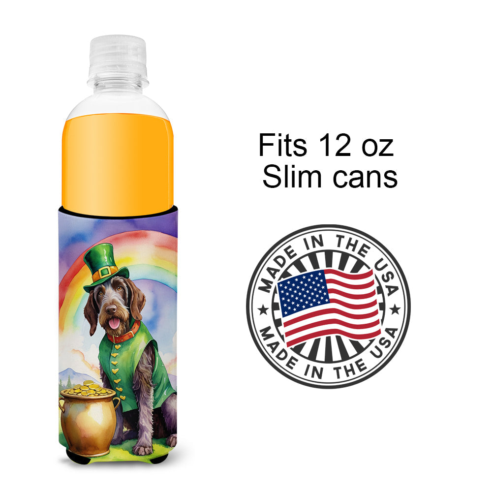German Wirehaired Pointer St Patrick's Day Slim Can Hugger , Insulated Foam Hugger for 12 oz Slim Cans, Beer Bottles & Water Bottles, Printed in USA
