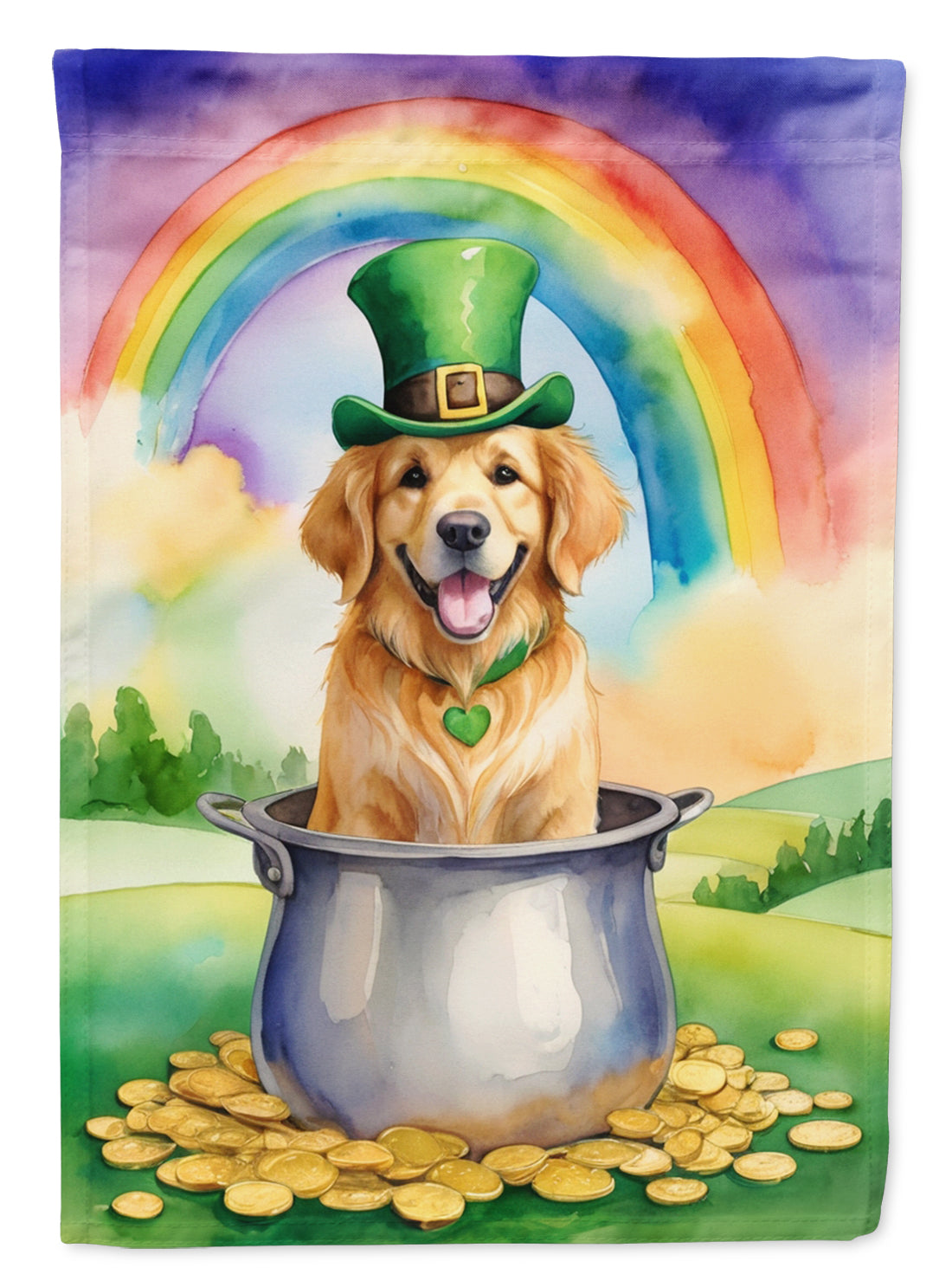 Golden Retriever St Patrick's Day House Flag 28x40 Porch Sleeve Pole Decorative Outside Yard Banner Artwork Wall Hanging, Polyester