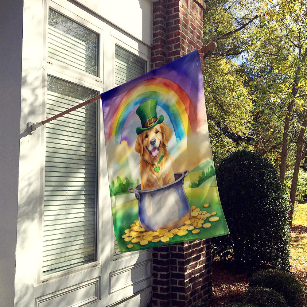 Golden Retriever St Patrick's Day House Flag 28x40 Porch Sleeve Pole Decorative Outside Yard Banner Artwork Wall Hanging, Polyester