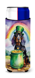 Gordon Setter St Patrick's Day Slim Can Hugger , Insulated Foam Hugger for 12 oz Slim Cans, Beer Bottles & Water Bottles, Printed in USA