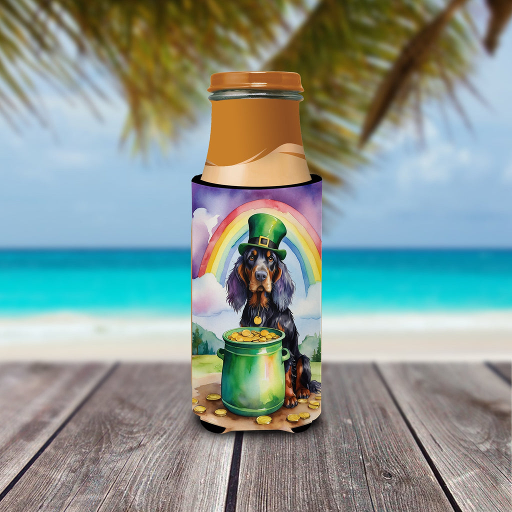Gordon Setter St Patrick's Day Slim Can Hugger , Insulated Foam Hugger for 12 oz Slim Cans, Beer Bottles & Water Bottles, Printed in USA