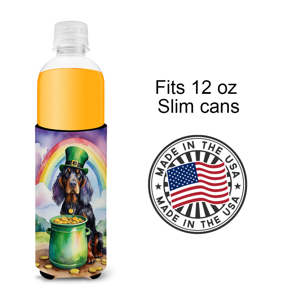 Gordon Setter St Patrick's Day Slim Can Hugger , Insulated Foam Hugger for 12 oz Slim Cans, Beer Bottles & Water Bottles, Printed in USA