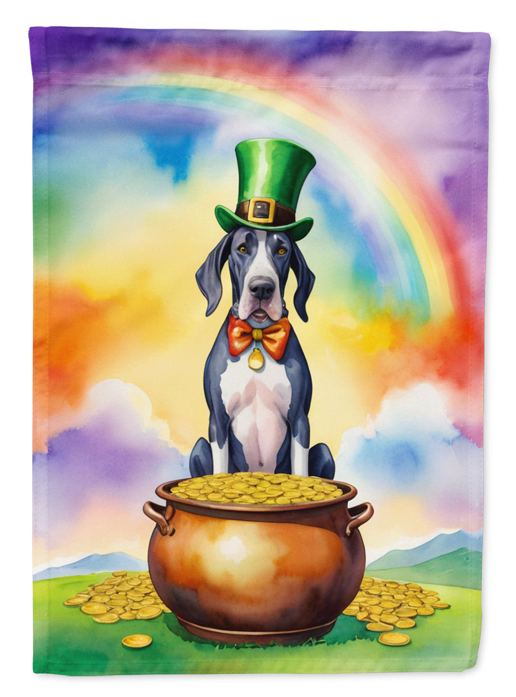 Great Dane St Patrick's Day House Flag 28x40 Porch Sleeve Pole Decorative Outside Yard Banner Artwork Wall Hanging, Polyester