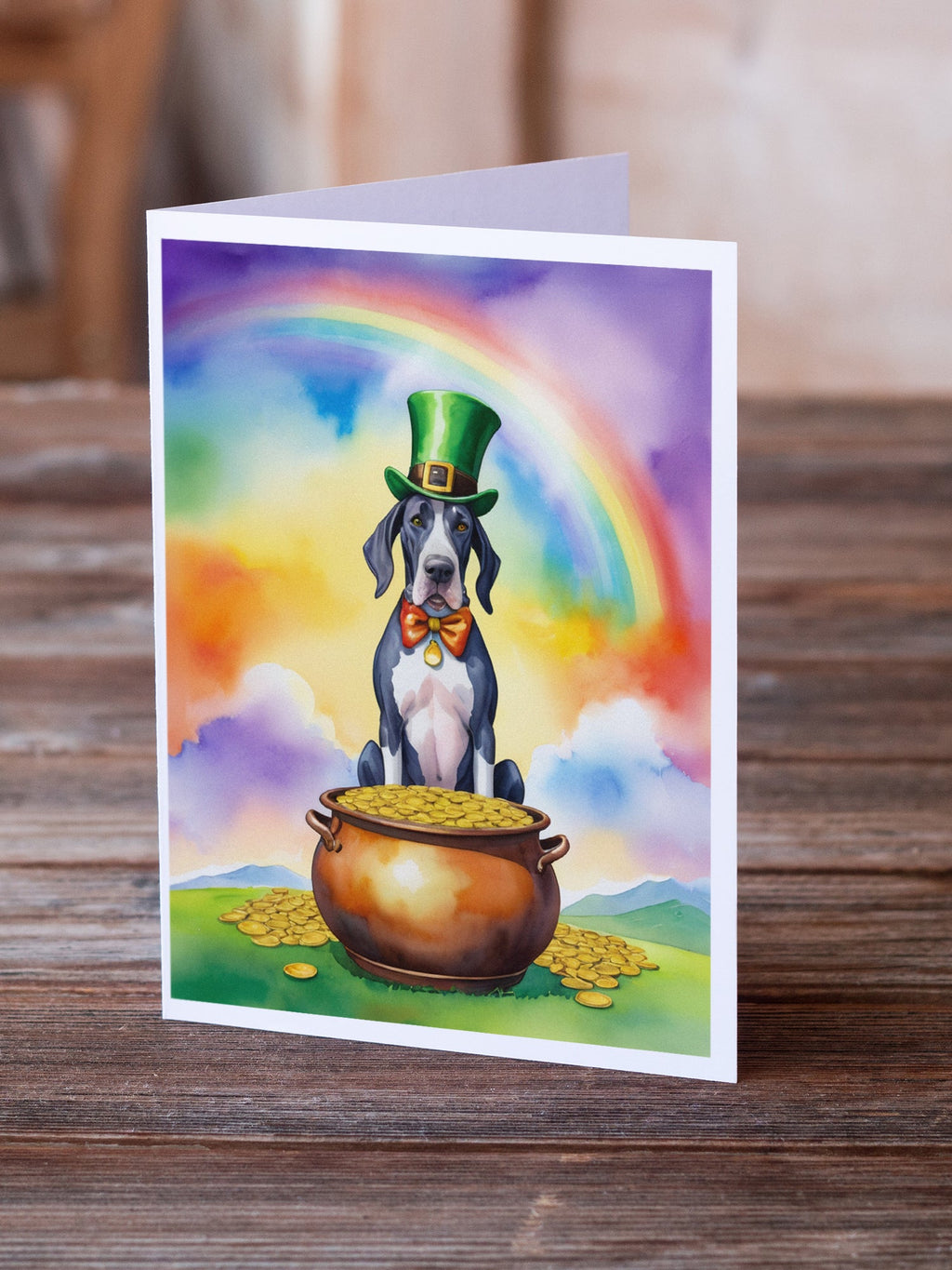 Great Dane St Patrick's Day Greeting Cards Pack of 8 Blank Cards with Envelopes Whimsical A7 Size 5x7