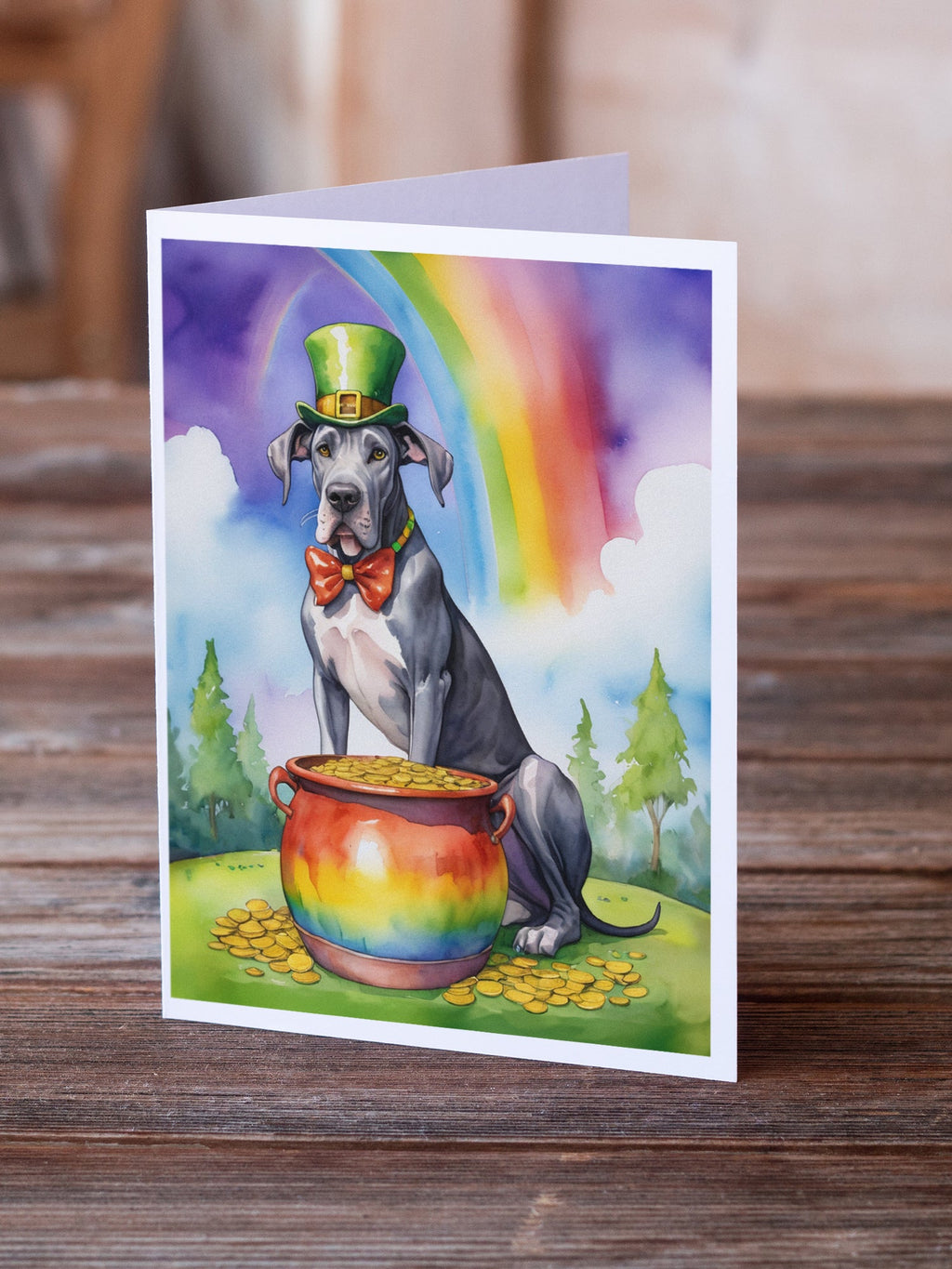 Great Dane St Patrick's Day Greeting Cards Pack of 8 Blank Cards with Envelopes Whimsical A7 Size 5x7