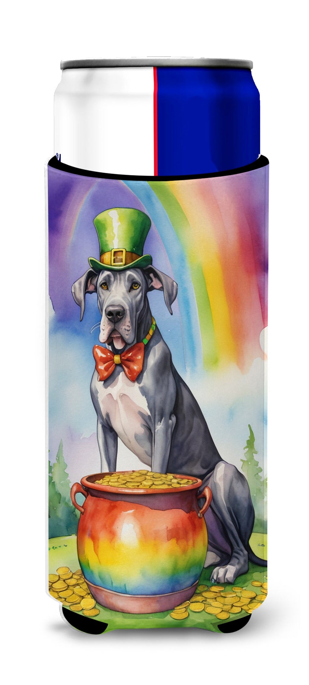 Great Dane St Patrick's Day Slim Can Hugger , Insulated Foam Hugger for 12 oz Slim Cans, Beer Bottles & Water Bottles, Printed in USA