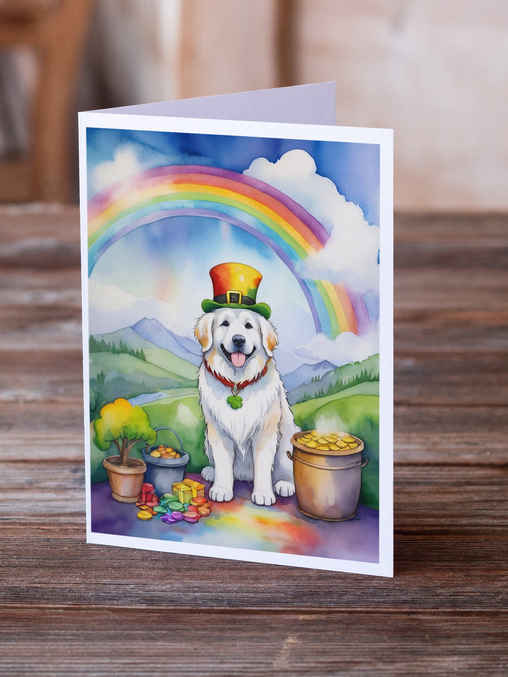 Great Pyrenees St Patrick's Day Greeting Cards Pack of 8 Blank Cards with Envelopes Whimsical A7 Size 5x7