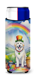 Great Pyrenees St Patrick's Day Slim Can Hugger , Insulated Foam Hugger for 12 oz Slim Cans, Beer Bottles & Water Bottles, Printed in USA