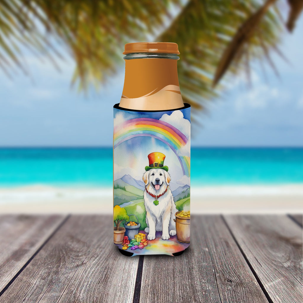Great Pyrenees St Patrick's Day Slim Can Hugger , Insulated Foam Hugger for 12 oz Slim Cans, Beer Bottles & Water Bottles, Printed in USA