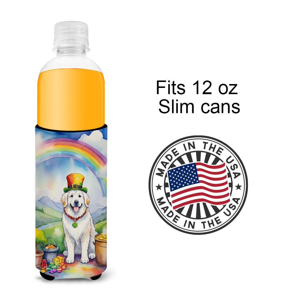 Great Pyrenees St Patrick's Day Slim Can Hugger , Insulated Foam Hugger for 12 oz Slim Cans, Beer Bottles & Water Bottles, Printed in USA