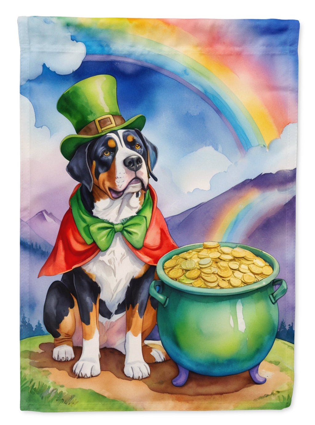 Greater Swiss Mountain Dog St Patrick's Day House Flag 28x40 Porch Sleeve Pole Decorative Outside Yard Banner Artwork Wall Hanging, Polyester