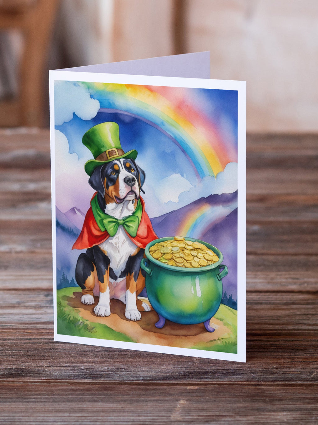 Greater Swiss Mountain Dog St Patrick's Day Greeting Cards Pack of 8 Blank Cards with Envelopes Whimsical A7 Size 5x7