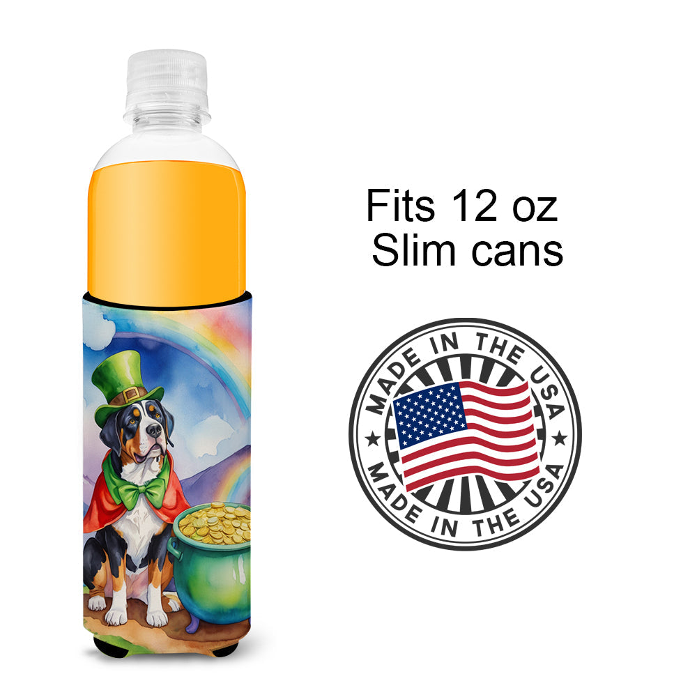 Greater Swiss Mountain Dog St Patrick's Day Slim Can Hugger , Insulated Foam Hugger for 12 oz Slim Cans, Beer Bottles & Water Bottles, Printed in USA