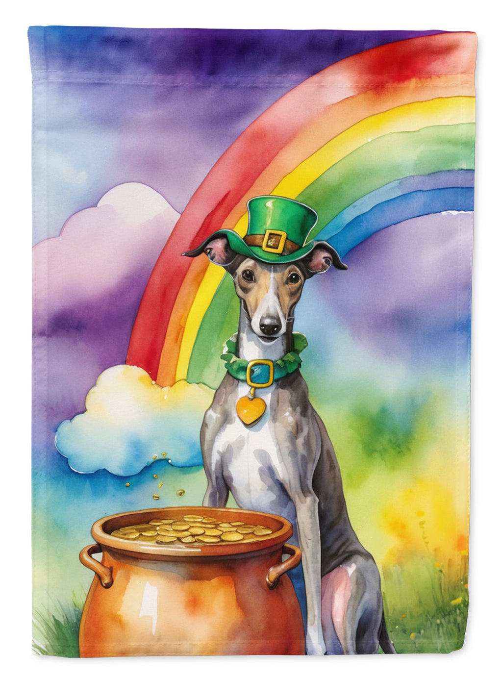 Greyhound St Patrick's Day House Flag 28x40 Porch Sleeve Pole Decorative Outside Yard Banner Artwork Wall Hanging, Polyester