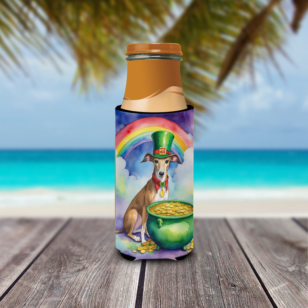 Greyhound St Patrick's Day Slim Can Hugger , Insulated Foam Hugger for 12 oz Slim Cans, Beer Bottles & Water Bottles, Printed in USA