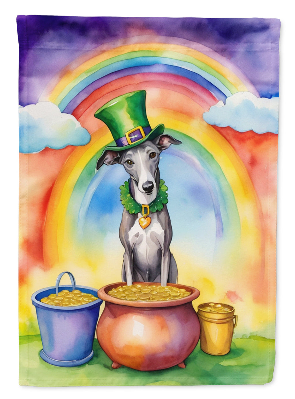Greyhound St Patrick's Day House Flag 28x40 Porch Sleeve Pole Decorative Outside Yard Banner Artwork Wall Hanging, Polyester