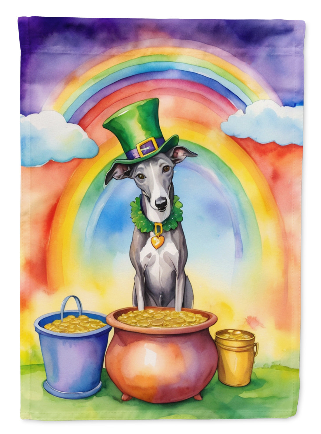Greyhound St Patrick's Day House Flag 28x40 Porch Sleeve Pole Decorative Outside Yard Banner Artwork Wall Hanging, Polyester