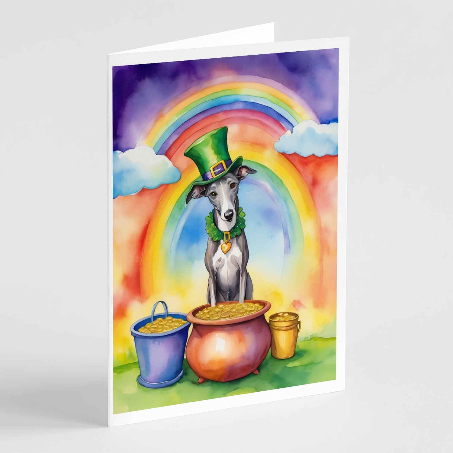 Greyhound St Patrick's Day Greeting Cards Pack of 8 Blank Cards with Envelopes Whimsical A7 Size 5x7