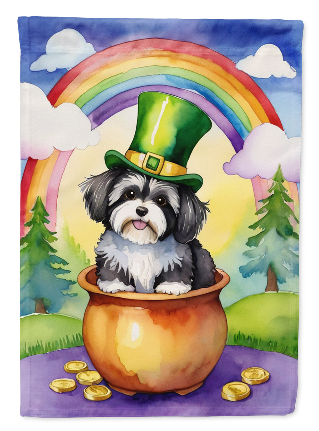 Havanese St Patrick's Day House Flag 28x40 Porch Sleeve Pole Decorative Outside Yard Banner Artwork Wall Hanging, Polyester