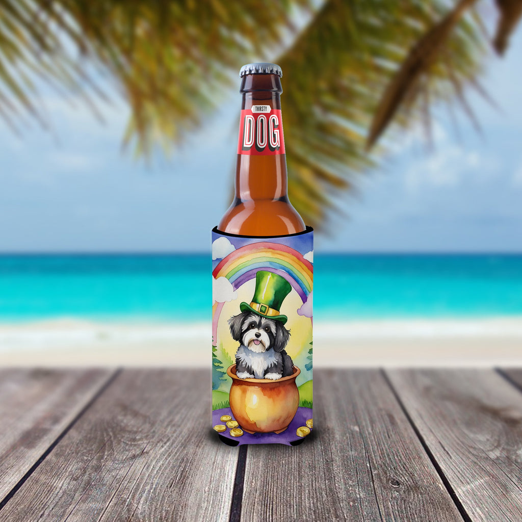 Havanese St Patrick's Day Slim Can Hugger , Insulated Foam Hugger for 12 oz Slim Cans, Beer Bottles & Water Bottles, Printed in USA