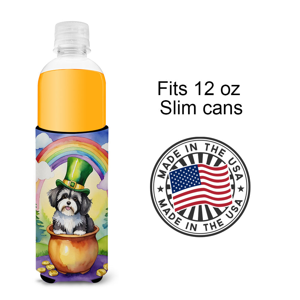 Havanese St Patrick's Day Slim Can Hugger , Insulated Foam Hugger for 12 oz Slim Cans, Beer Bottles & Water Bottles, Printed in USA