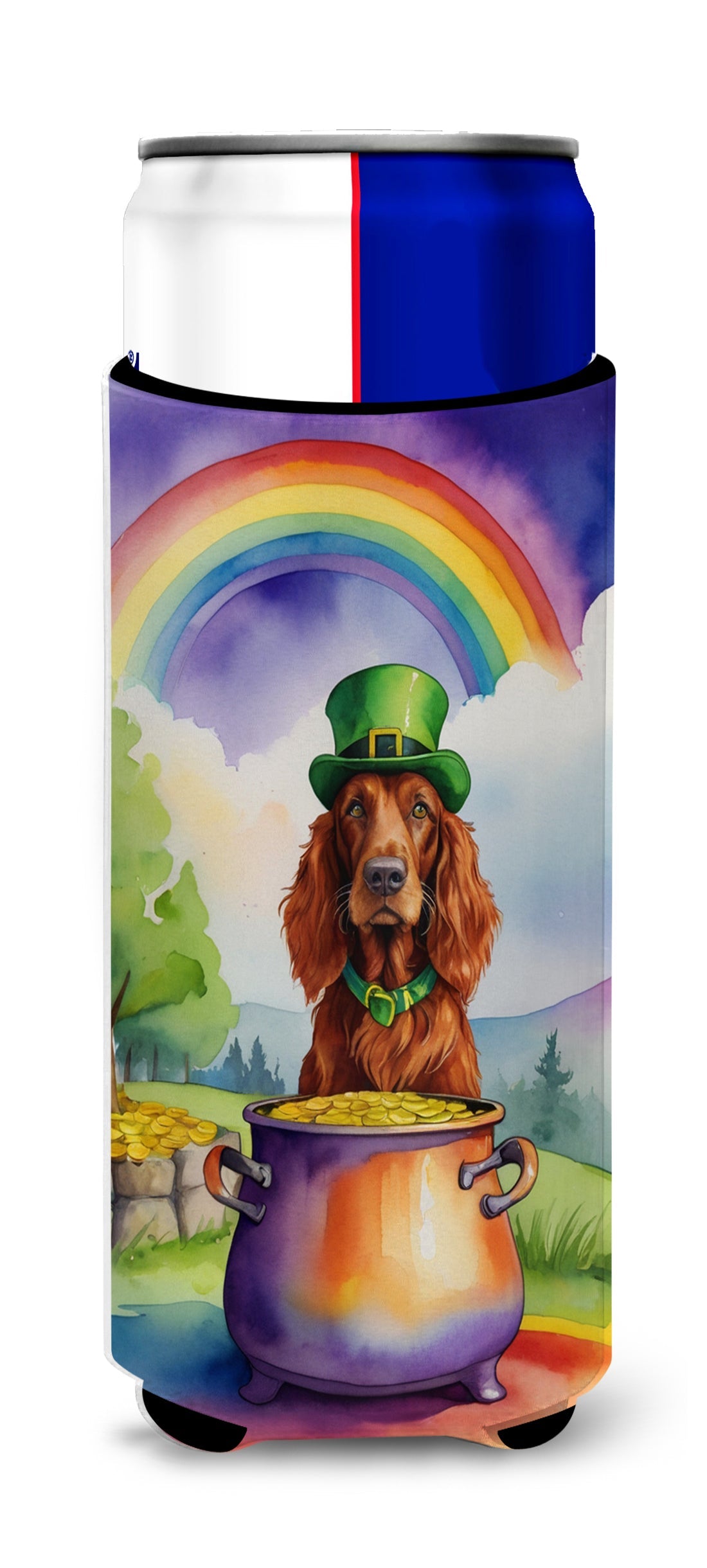 Irish Setter St Patrick's Day Slim Can Hugger , Insulated Foam Hugger for 12 oz Slim Cans, Beer Bottles & Water Bottles, Printed in USA