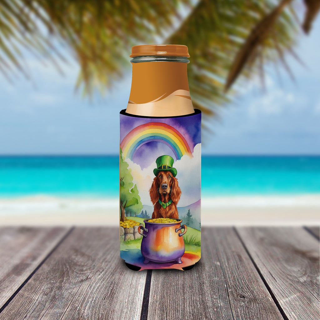 Irish Setter St Patrick's Day Slim Can Hugger , Insulated Foam Hugger for 12 oz Slim Cans, Beer Bottles & Water Bottles, Printed in USA